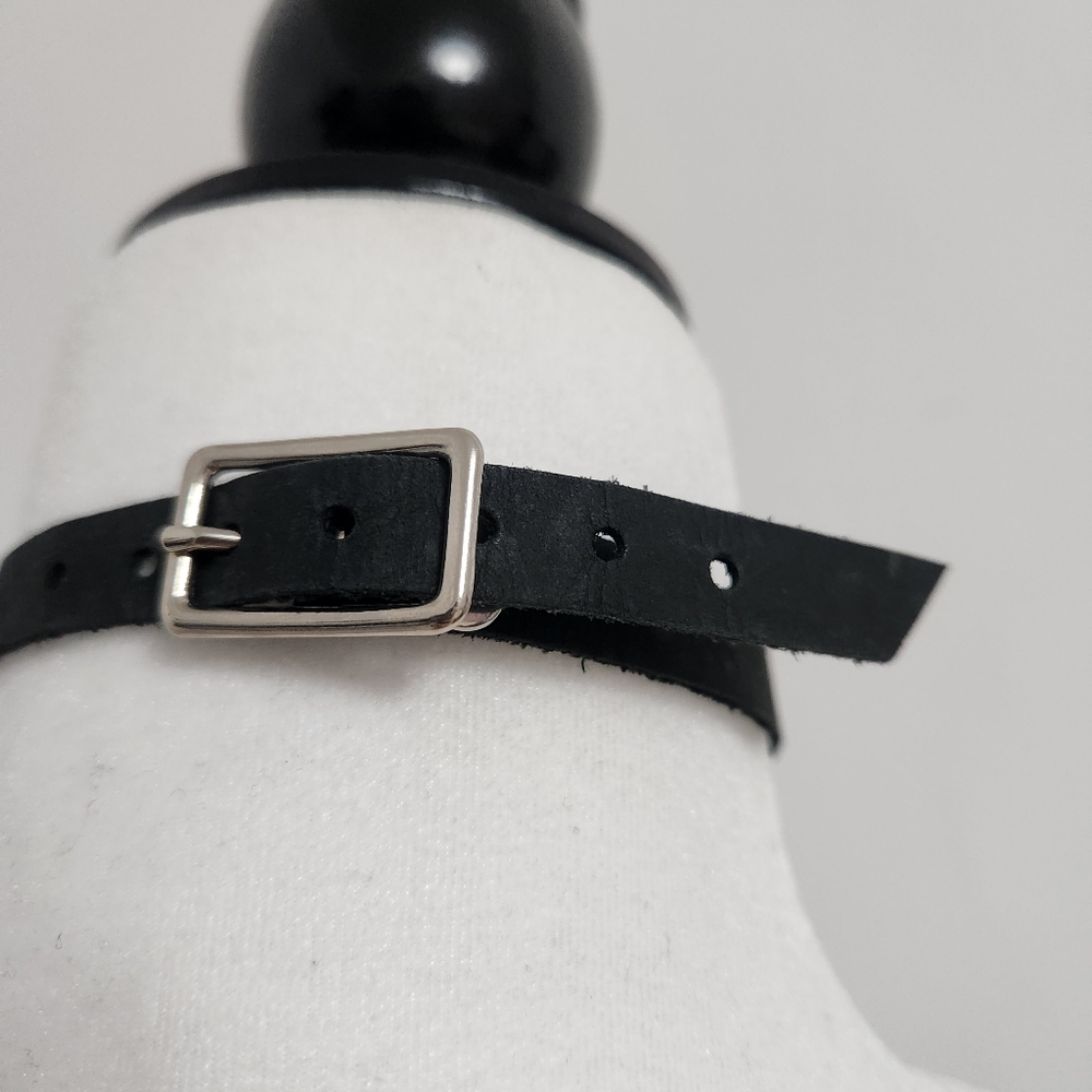 Handmade Real Leather Black Silver O-Ring Choker - Picture 8 of 14
